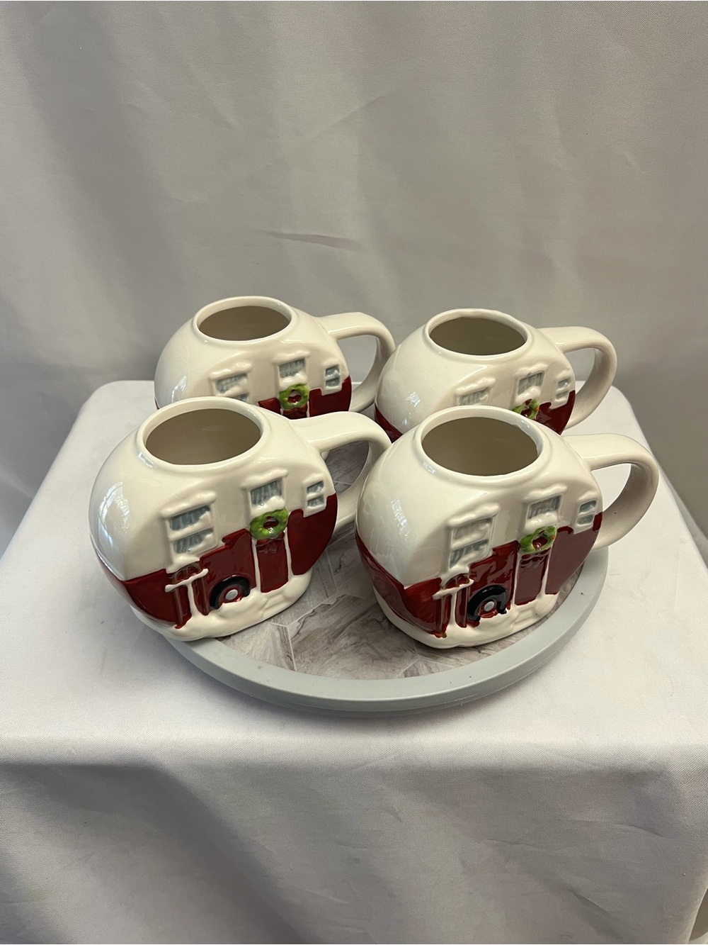 Holiday Cottage Collection Winter Wonder Lane Christmas House Mugs Set Of 4